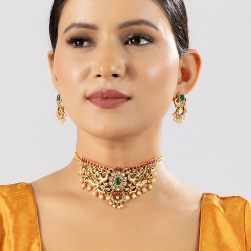 Buy Niscka Multi-Color Classic Floral Peacock Design Gold Plated