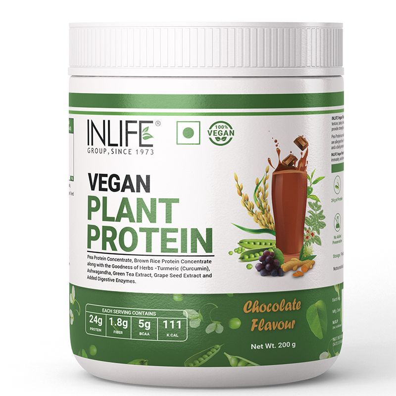 Inlife Vegan Plant Based Protein Powder 24g Protein With Herbs Supplement Men Women - Chocolate