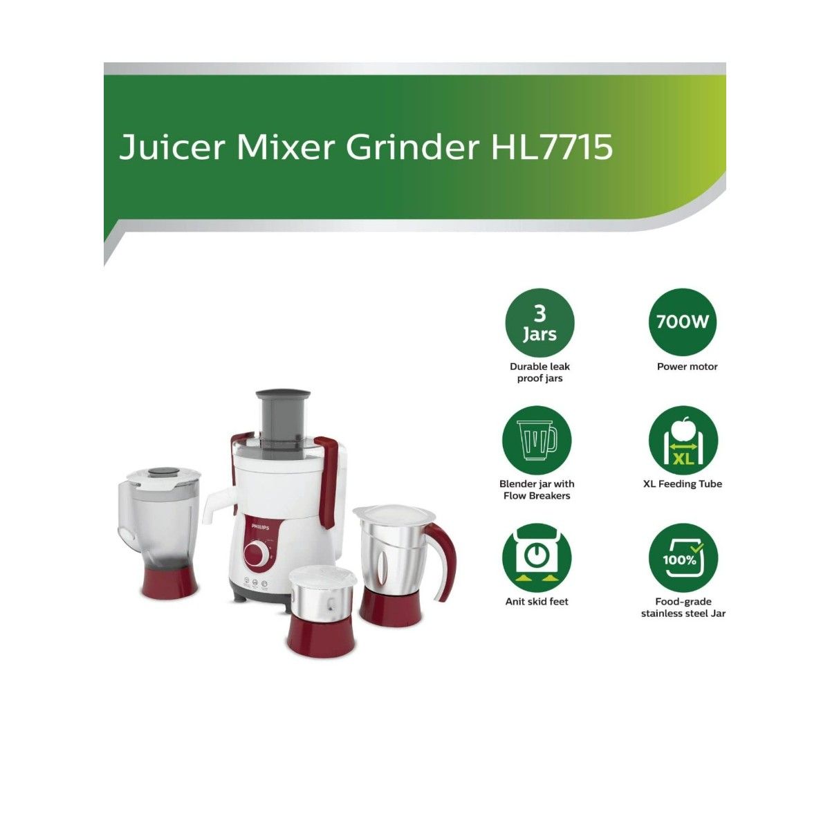 Buy Philips By HL7715 00 HL 7715 700 W Juicer Mixer Grinder 3 Jars Online
