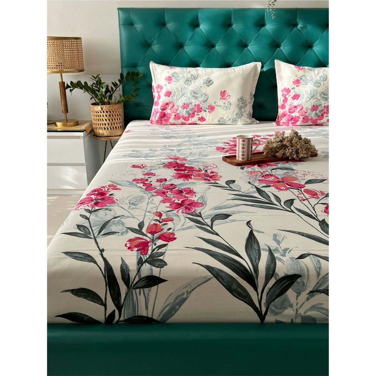 Buy Urban Space Cotton Bedsheet With 2 Pillow Covers Cream, Pink Online