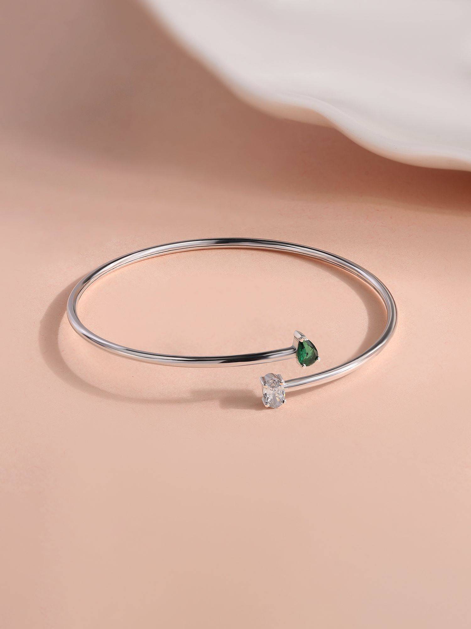Ornate Jewels 925 Silver Pear Green Emerald Toi Et Moi Flexible Bangle for Women & Girls