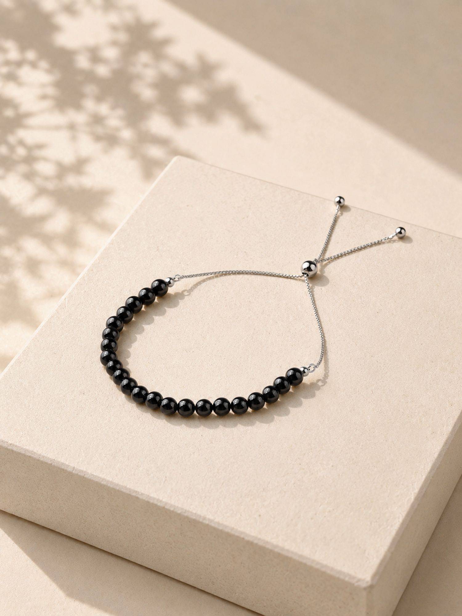 Ornate Jewels 925 Silver Black Spinel Beads Adjustable Bracelet for Women & Girls