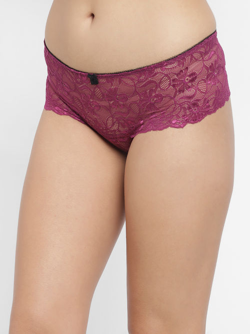 N-Gal Women's Erotic Lace See Through Mid Waist Underwear Lingerie Knickers  Brief Panty- Purple (S)