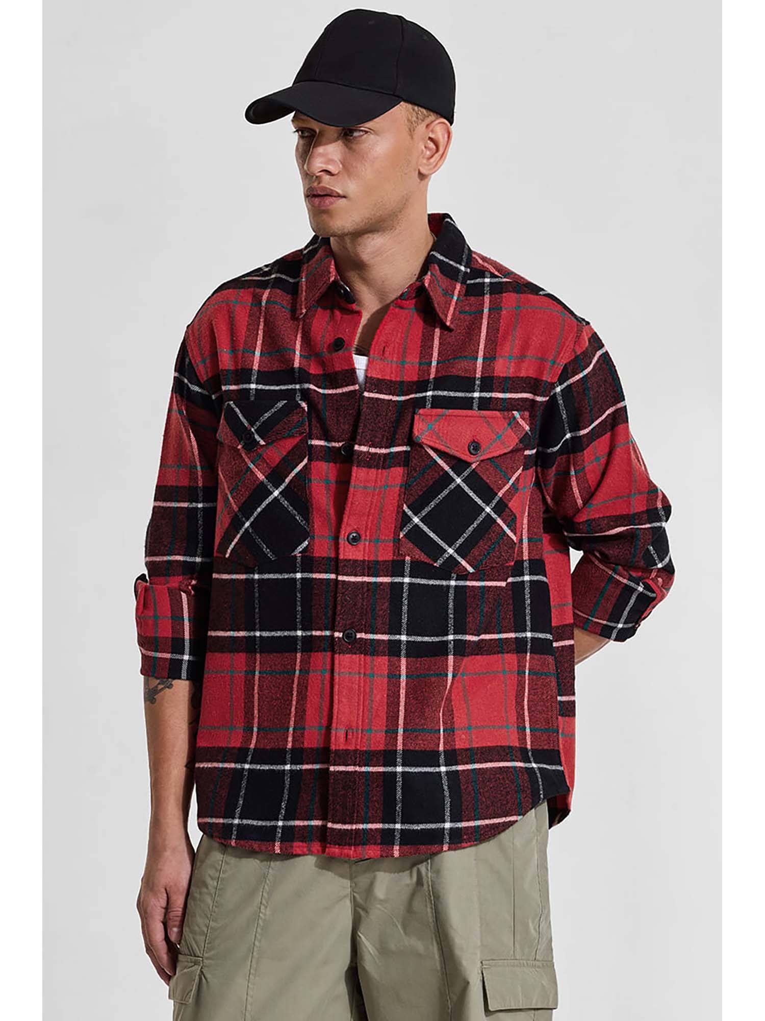 Snitch Red Buy Snitch Red Checks Relaxed Fit Shirt Online