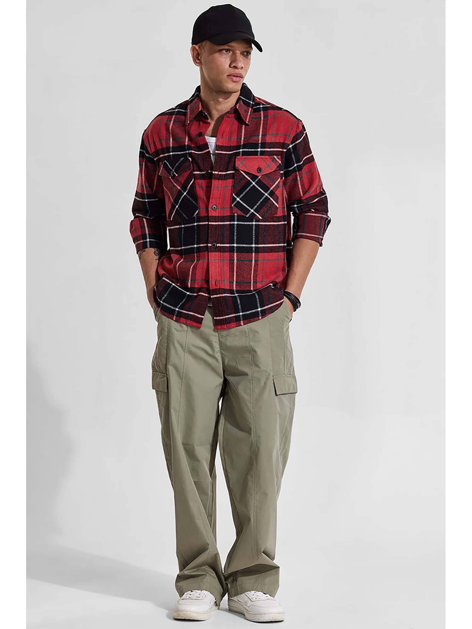 Snitch Red Buy Snitch Red Checks Relaxed Fit Shirt Online