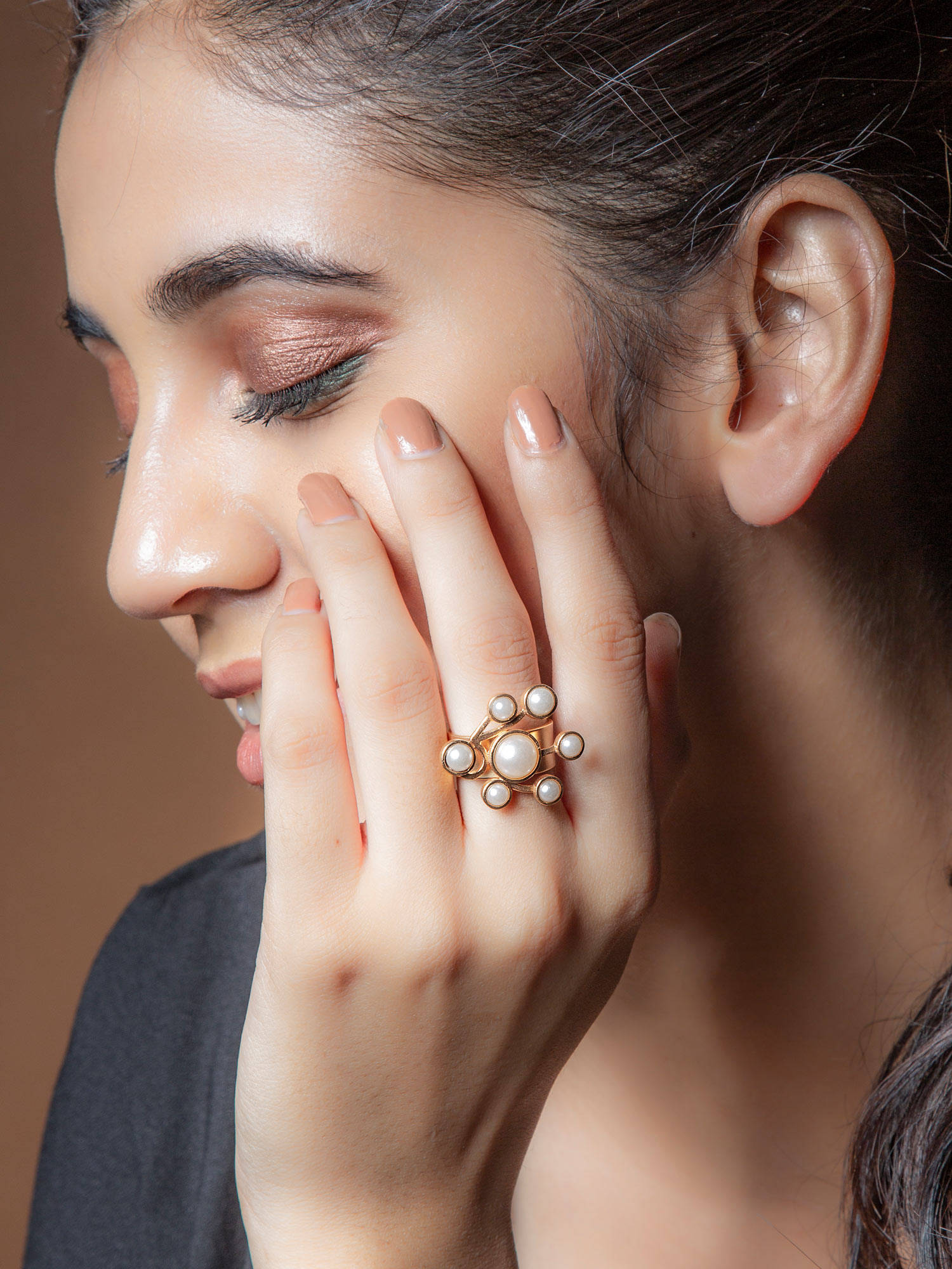 Suhani Pittie Gold Toned Ring With Pearl Cluster Detail