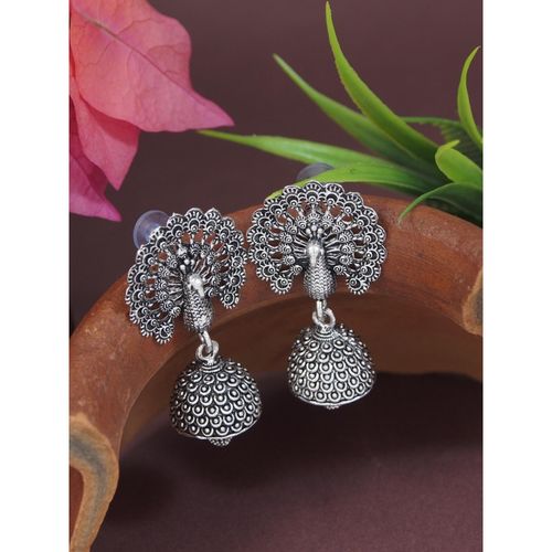 Buy I Jewels Ethnic Silver Oxidised Butterfly Jhumka Earrings Online