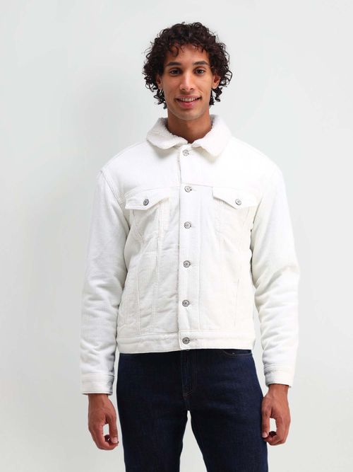 Slim Sheepskin Denim Jacket Mens Corduroy Collar Slim Denim