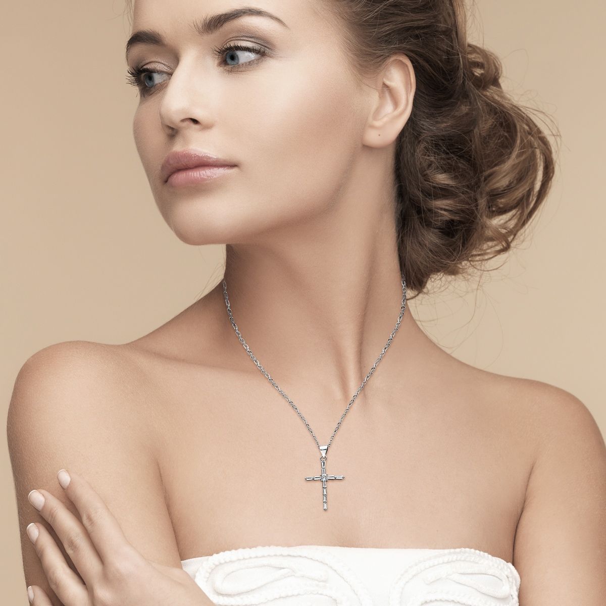 White Gold Channel Set Diamond Baguette Cross Necklace for Women | Jennifer  Meyer