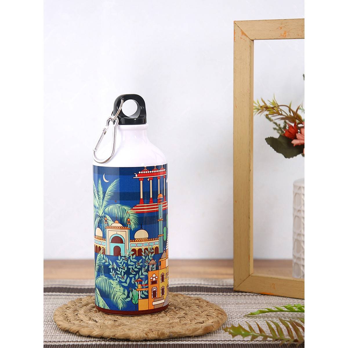 PENTADECO Navy Blue Monuments Printed Aluminium Sipper Water Bottle Printed 600 Ml