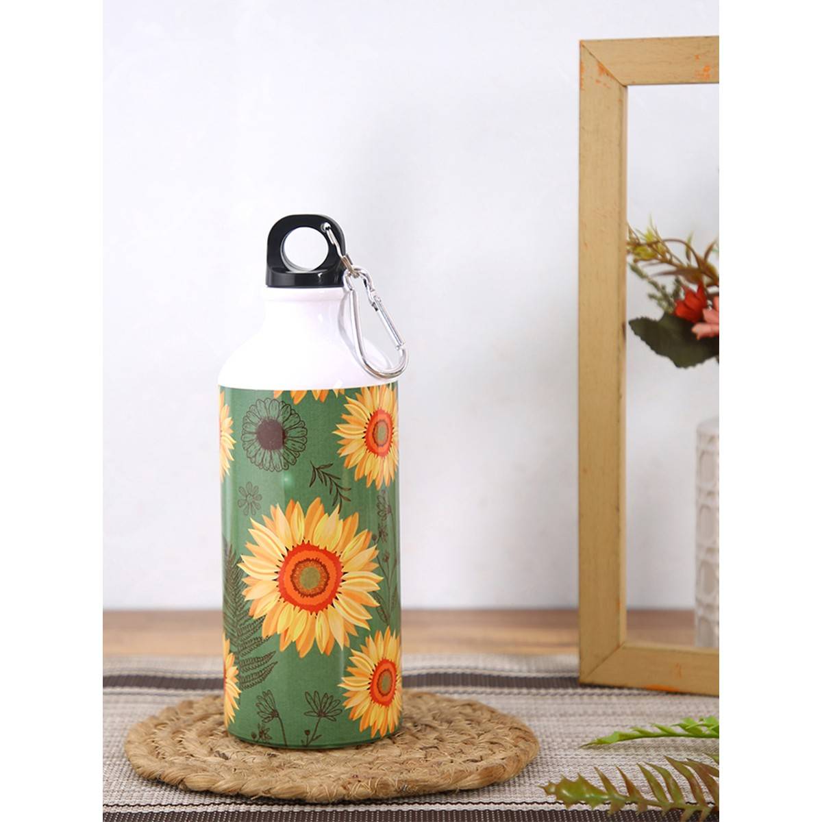 PENTADECO Attractive Colourful Sunflower Printed Sipper Water Bottle Aluminium 600 Ml