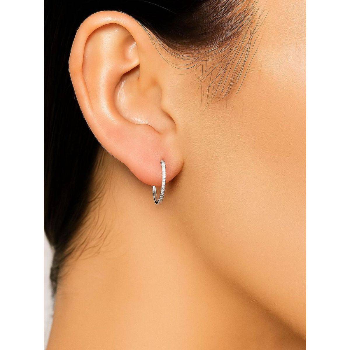 LuxeVogue Rhodium Plated 925 Sterling Silver Oval Hoop Earrings