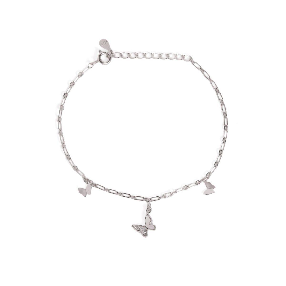 LuxeVogue Rhodium Plated 925 Sterling Silver Butterfly Charm Bracelet