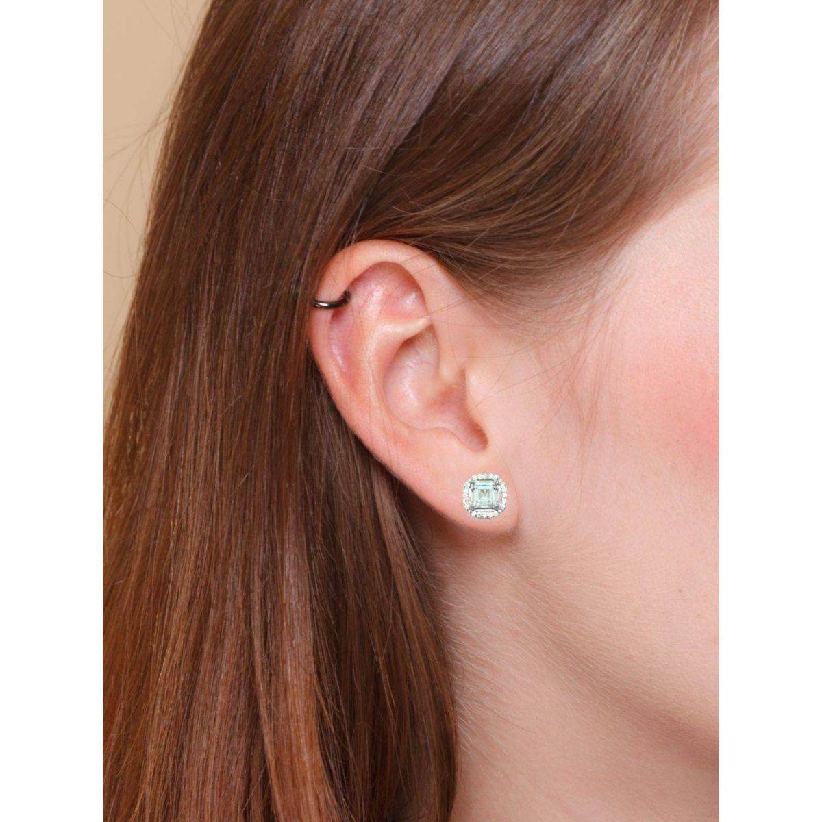 LuxeVogue Rhodium Plated 925 Sterling Silver Cushion Cut Stud Earrings