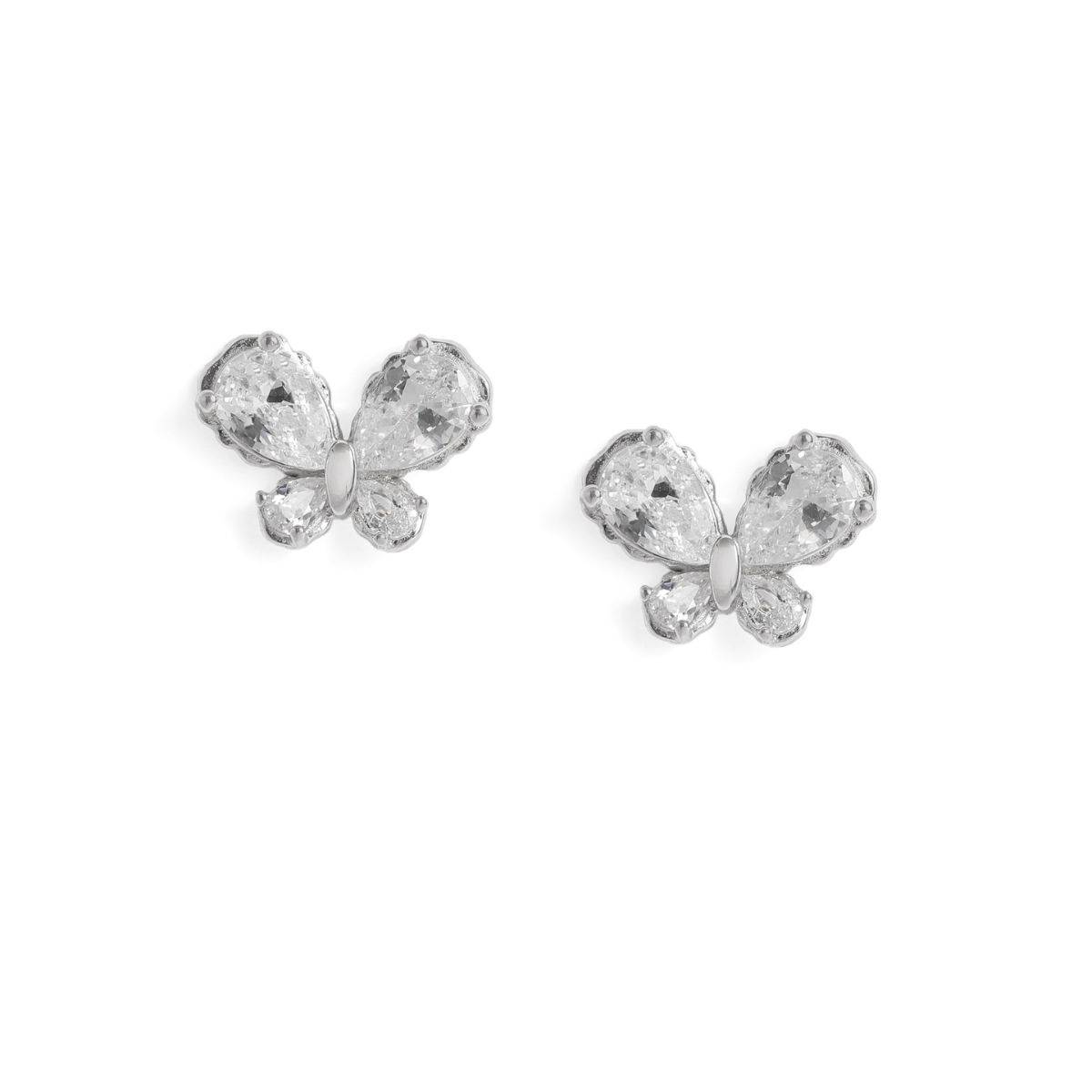LuxeVogue Rhodium Plated 925 Sterling Silver Dainty Bow Stud Earrings