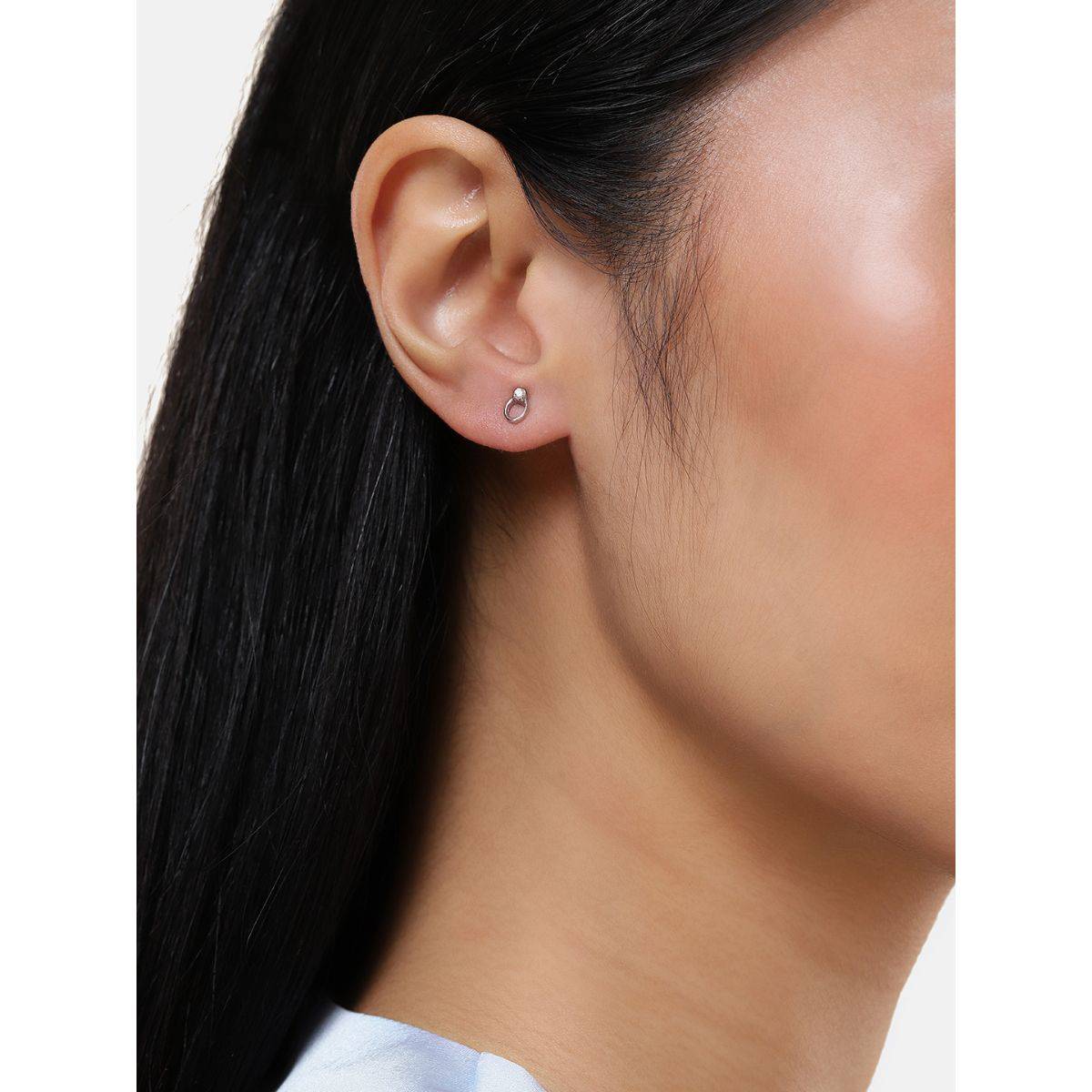 LuxeVogue Rhodium Plated 925 Sterling Silver Single Stone Stud Earrings