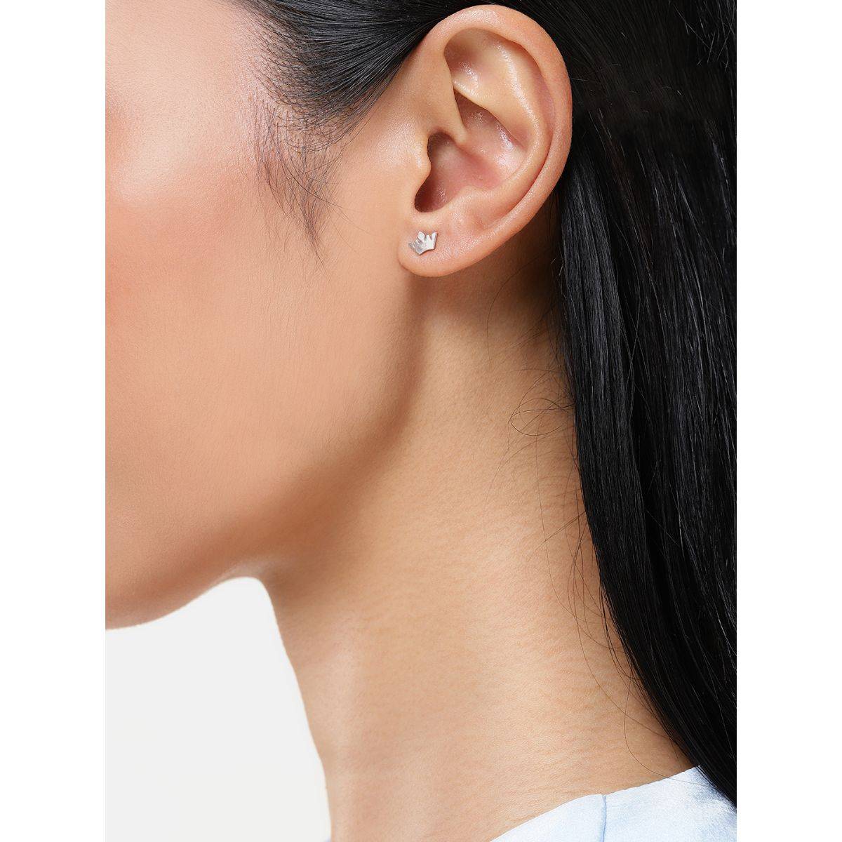 LuxeVogue Rhodium Plated 925 Sterling Silver Crown Stud Earrings