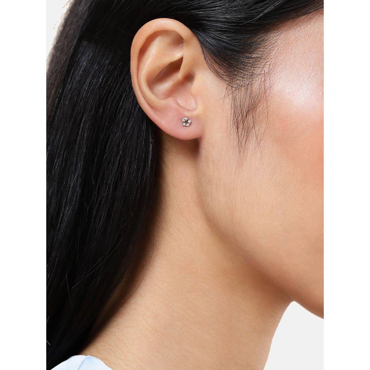 LuxeVogue Rhodium Plated 925 Sterling Silver Pentagon Stud Earrings