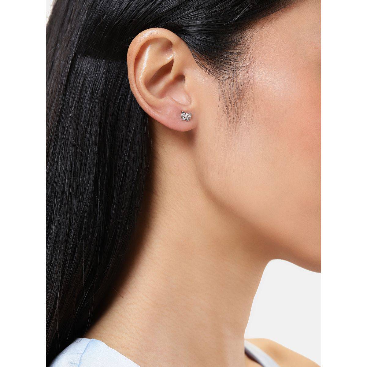 LuxeVogue Rhodium Plated 925 Sterling Silver Butterfy Stud Earrings