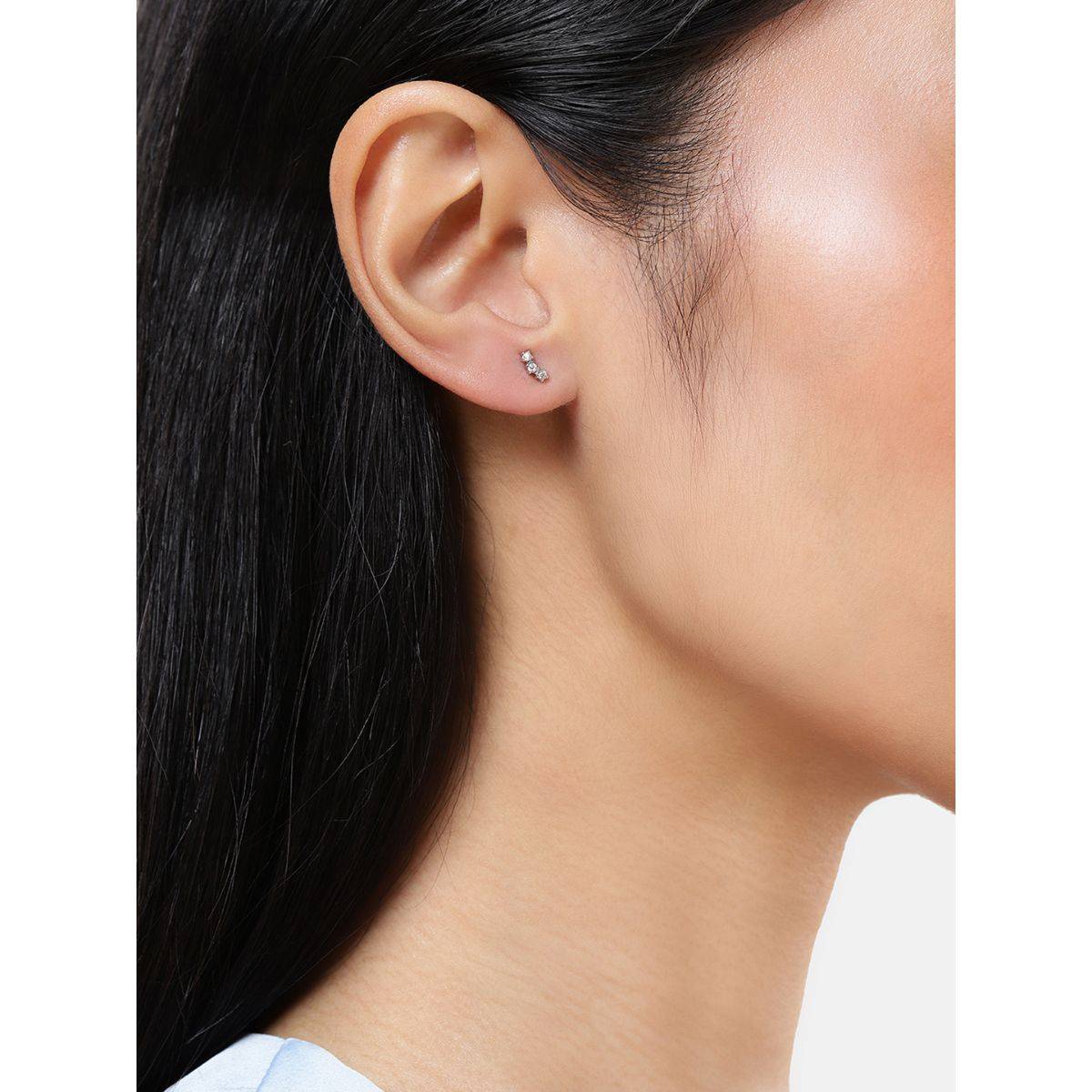 LuxeVogue Rhodium Plated 925 Sterling Silver Cluster Stud Earrings