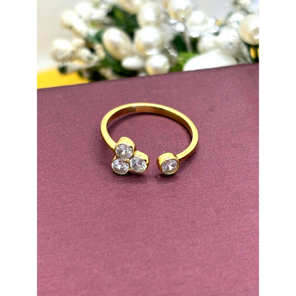LuxeVogue 18K Gold Plated 925 Sterling Silver Adjustable Cluster Diamond Ring