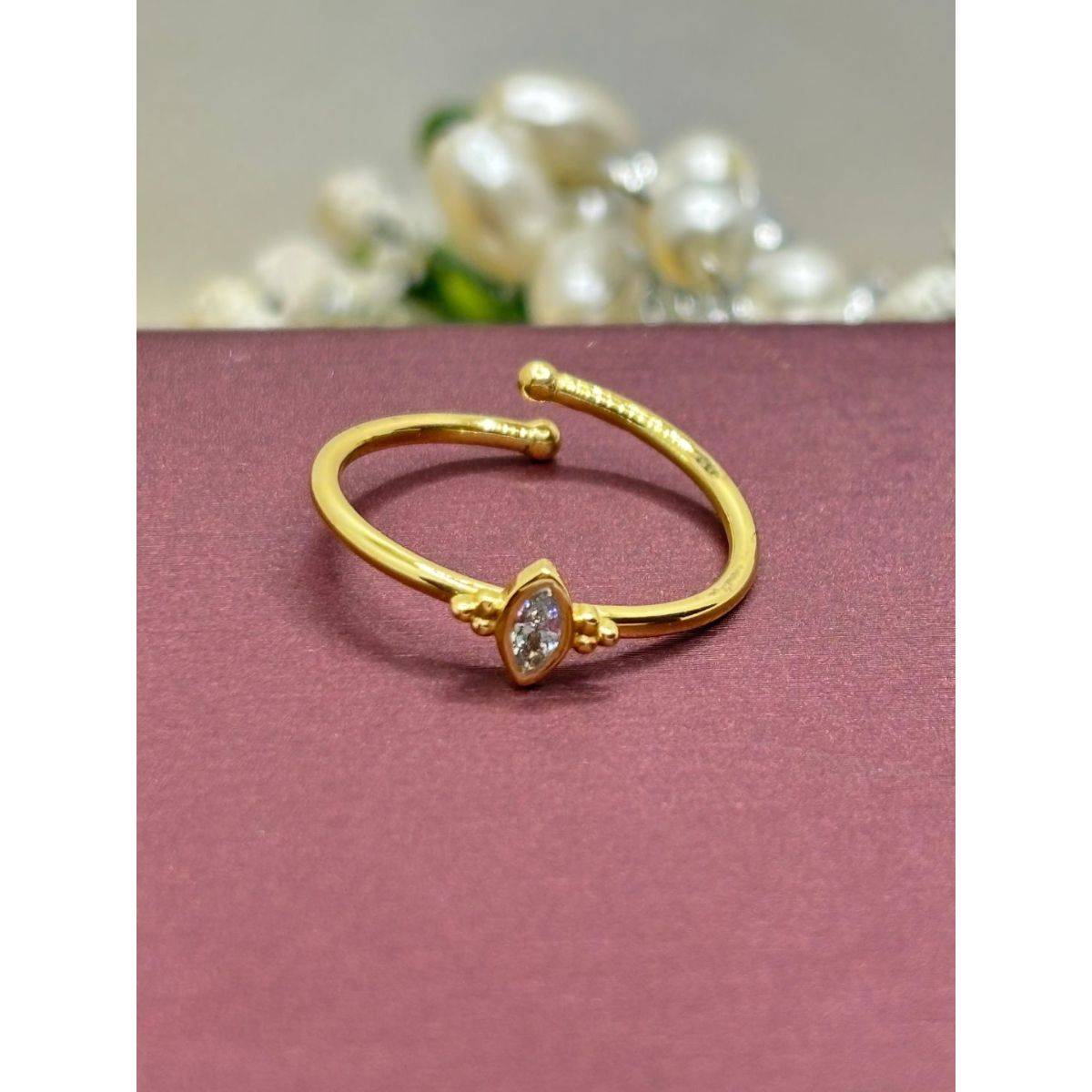 LuxeVogue 18K Gold Plated 925 Sterling Silver Marquise Cz Stone Ring