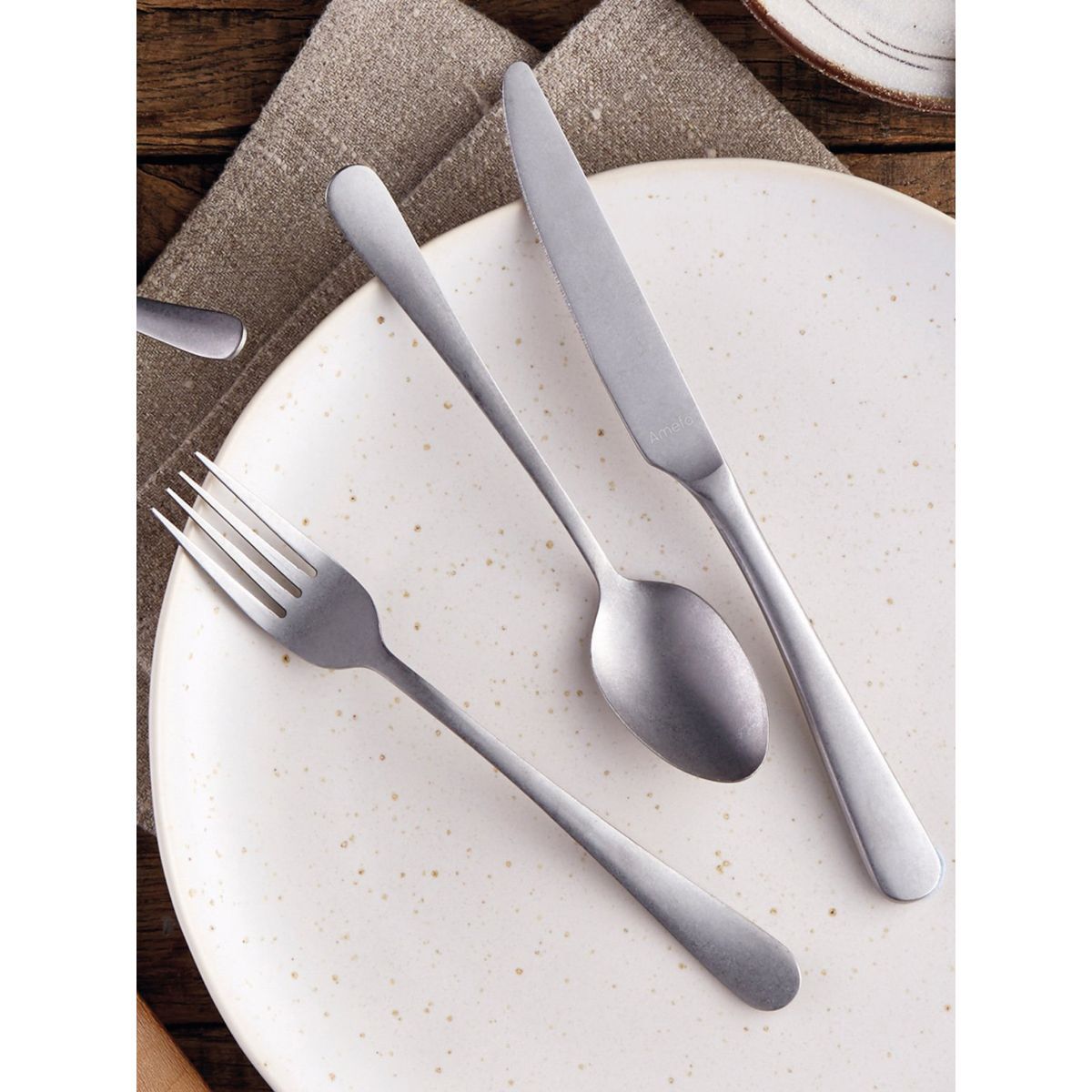 Amefa Austin Stonewash Stainless Steel Dinner Fork Set, 12-Pieces