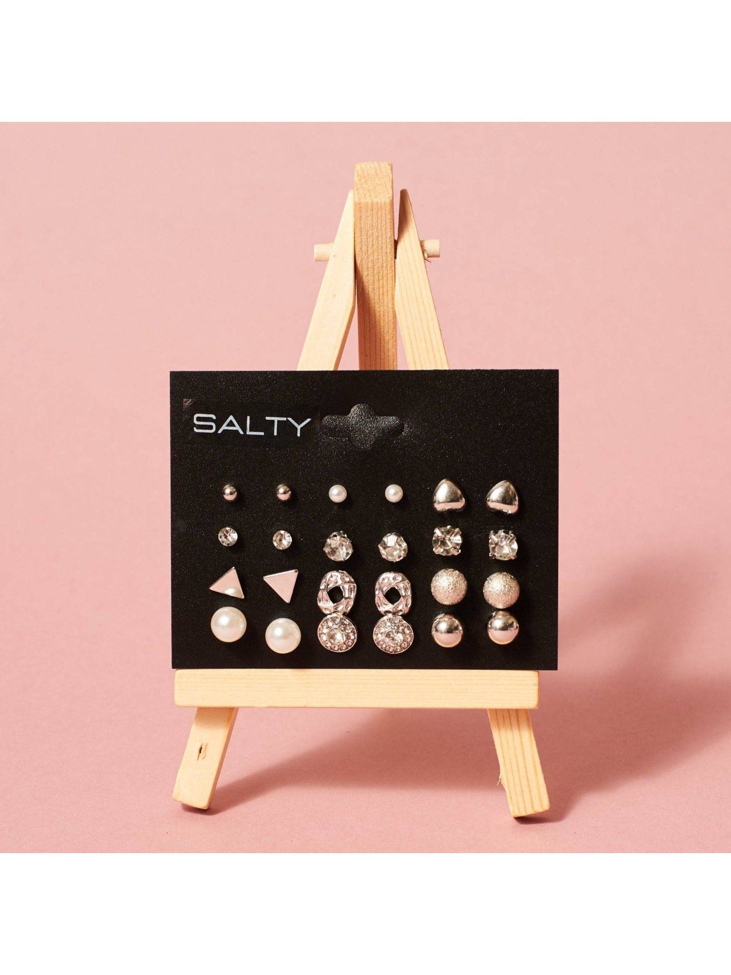 Salty Women All Things Silver Diamond Triangle Heart Inlaid Stud Earrings (Pack of 12)
