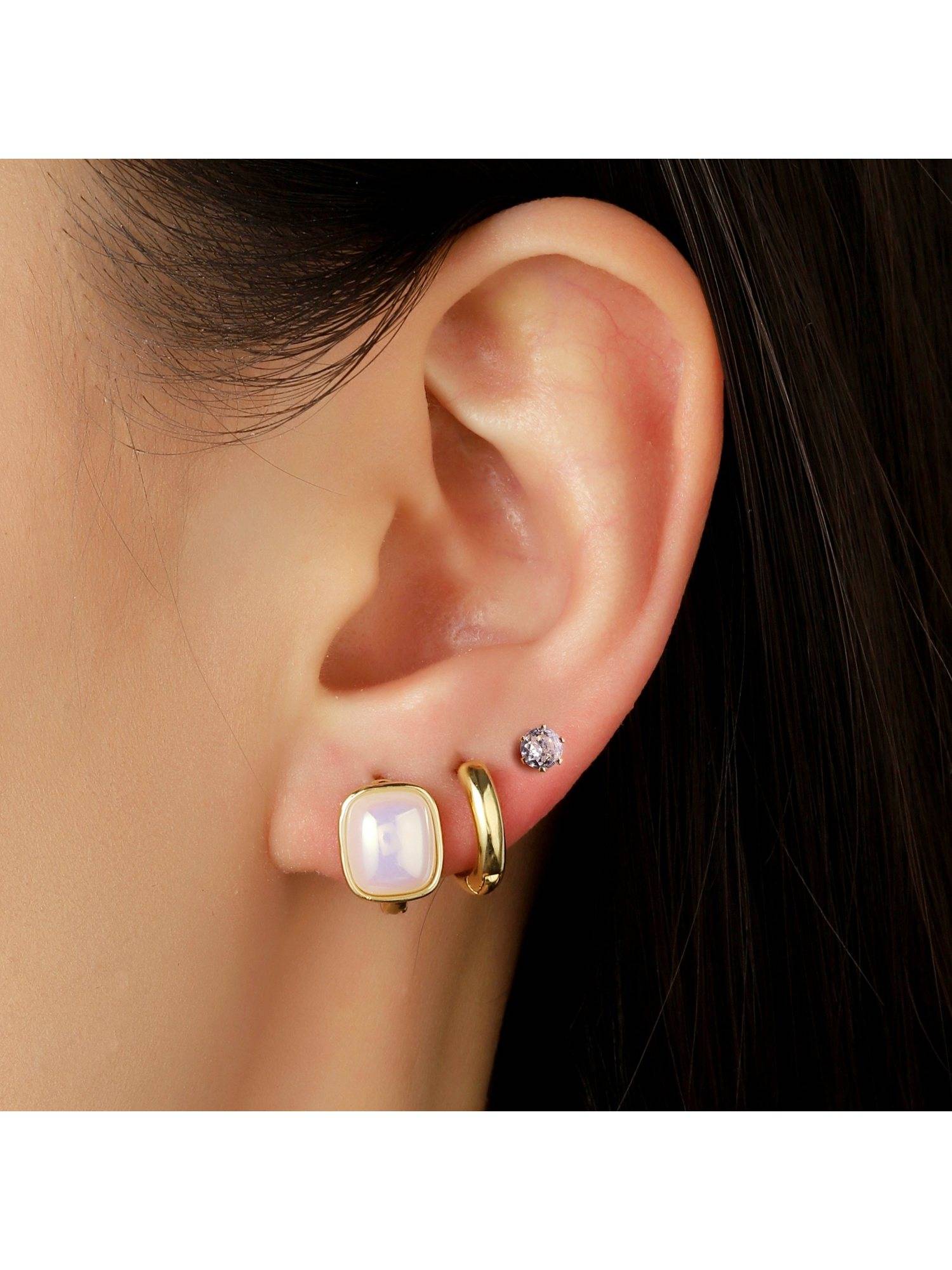 Salty Women Keshi Pearl Stone Stud-Hoop Earrings (Pack of 3)