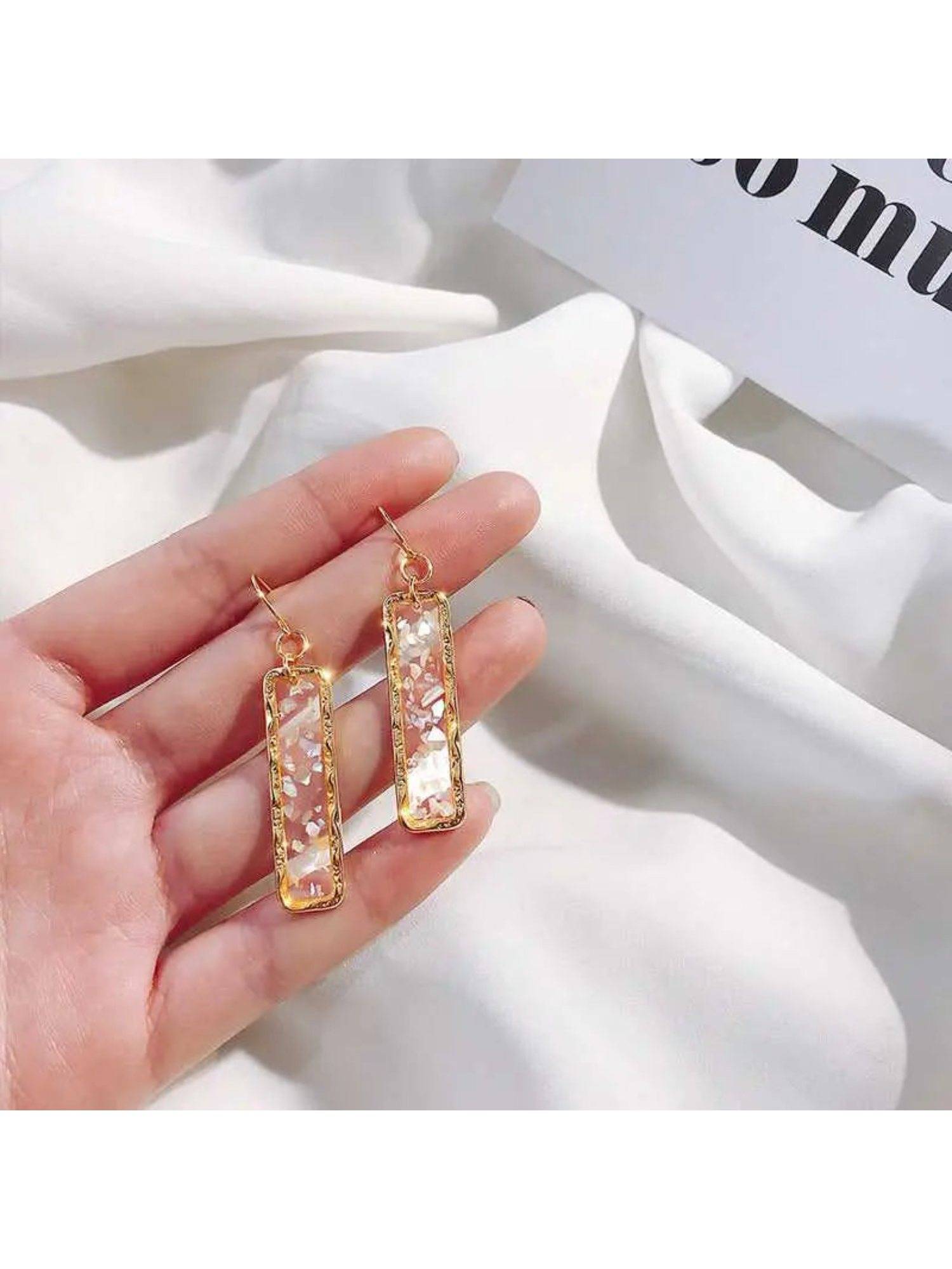 Salty Women Resin Long Bar Acrylic Dainty Bling Drop Earrings