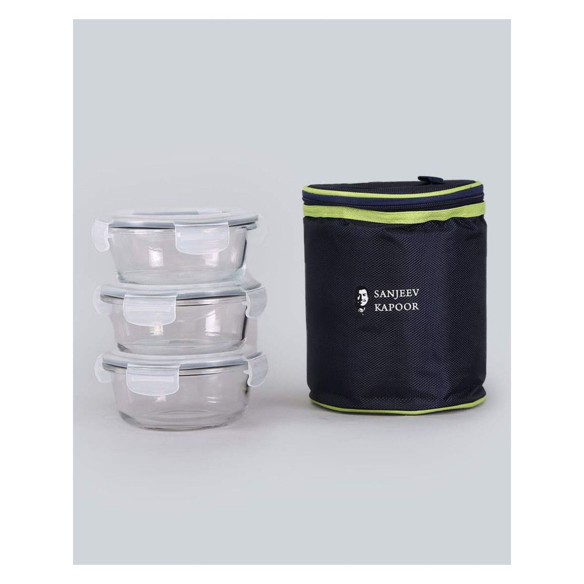 Wonderchef Boston Round Glass Lunch Boxes with Insulated Bag 400ML