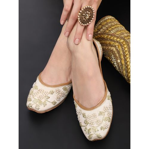 Buy GLAM STORY White Handcrafted Pure Leather Embellished Punjabi