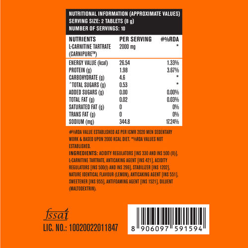 Buy Fast&Up L-carnitine Tartrate 1000mg, Carnipure Tablets - Lemon Flavour  Online