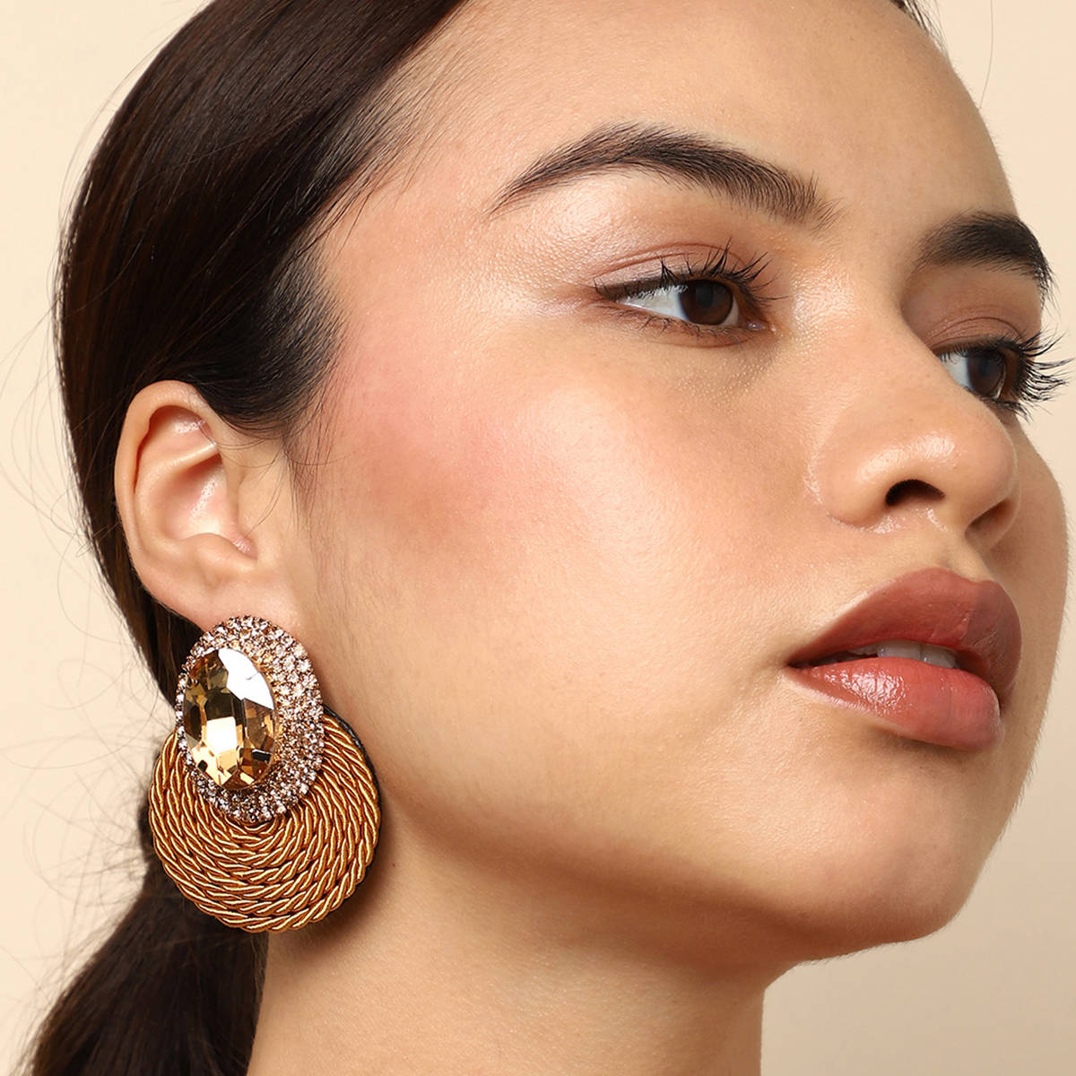 SOHI Brown Gold Plated Contemporary Drop Earrings