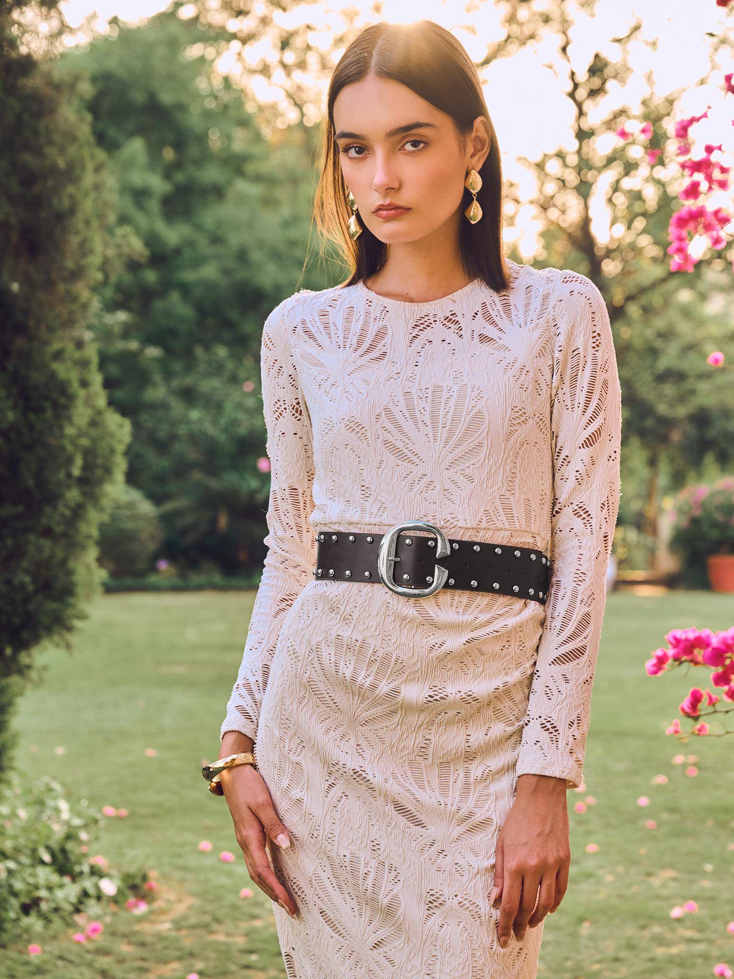Kazo Studded Statement Broad Belt - Black (L)