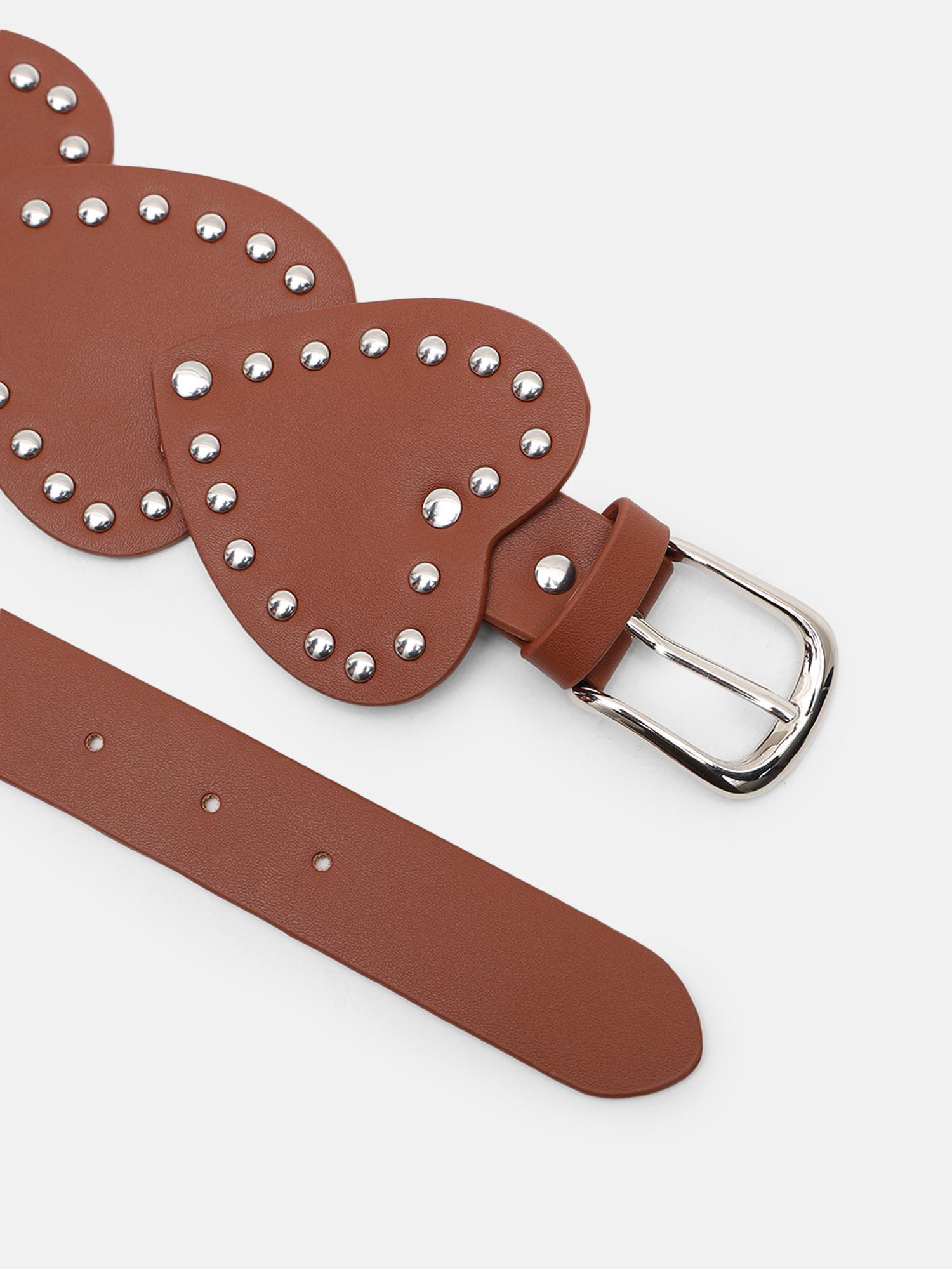 Buy Kazo Studded Heart Statement Broad Belt- Brown (S) Online