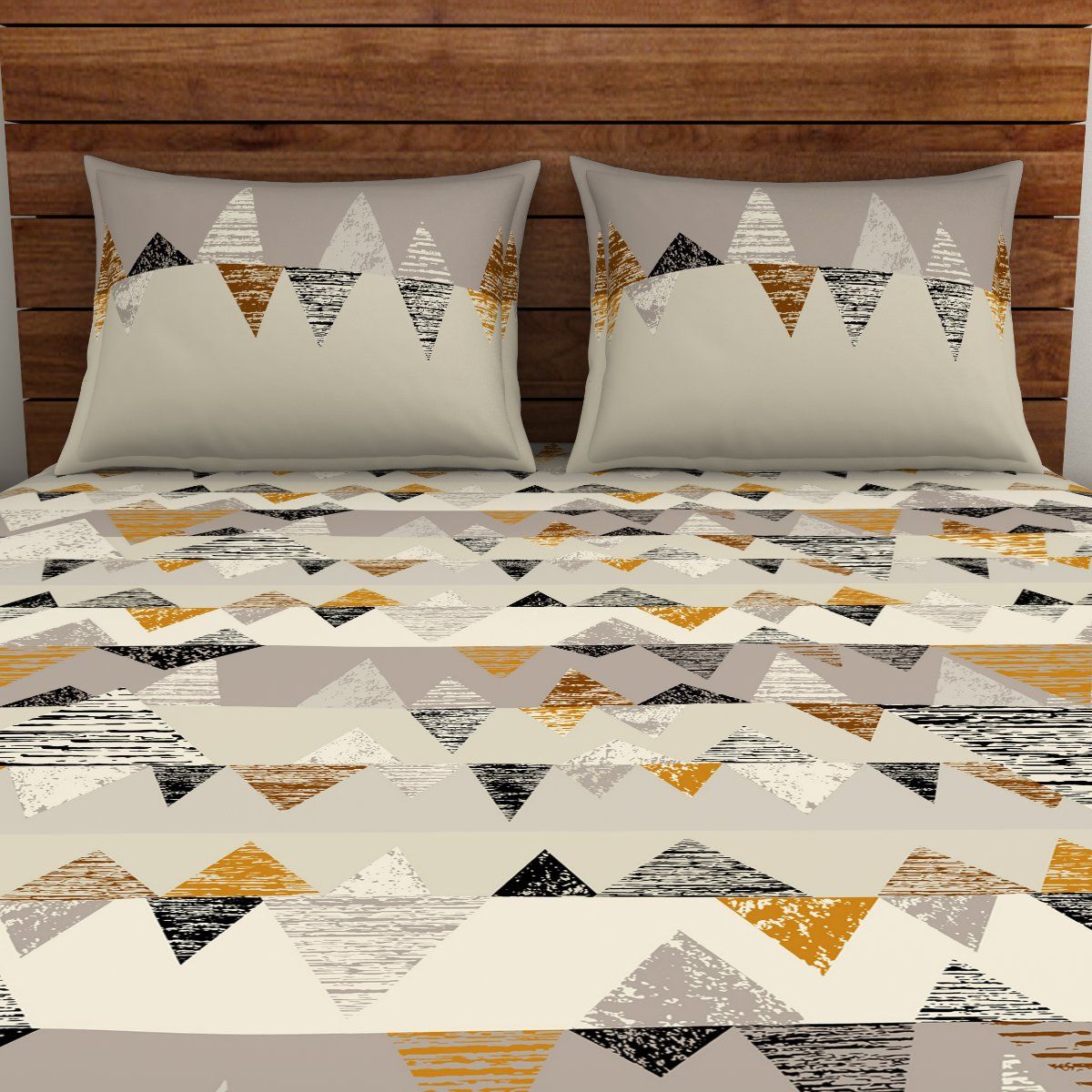 Buy SPACES Color Block 100 Cotton Bedsheet Double Cream with 2 Pillow