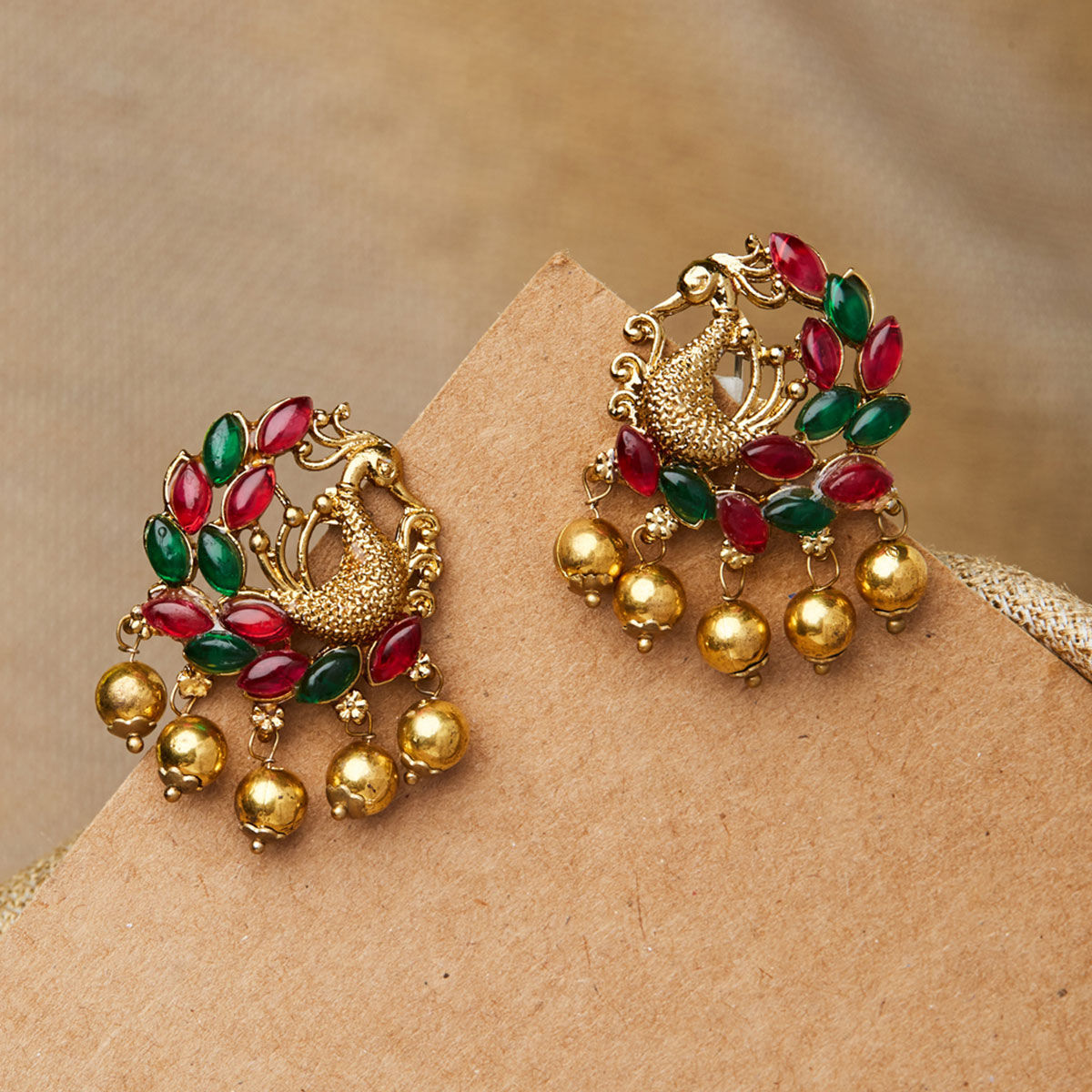 Light Weight Gold Matte PEacock Style Earrings  SudhiFashionHub