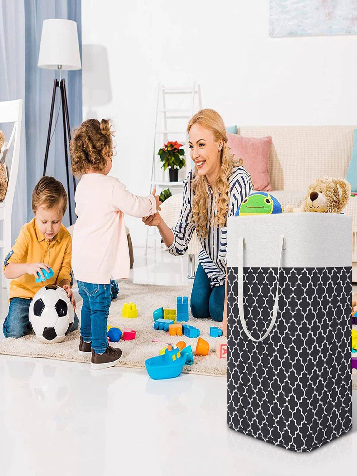 House of Quirk Collapsible Large Laundry Baskets With Easy Carry Handles 75L - Black