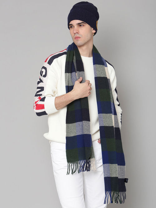 GANT Men Navy Checks Regular Fit Scarves Woven
