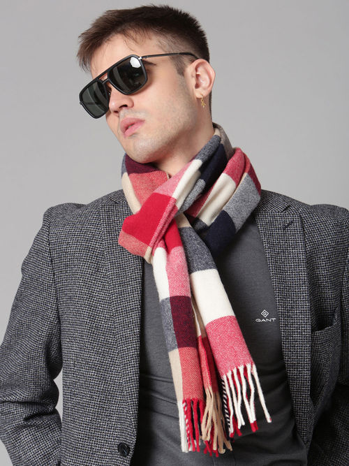 GANT Men Red Checks Regular Fit Scarves Woven