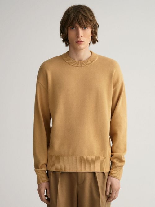 GANT Men Beige Solid Regular Fit Sweater