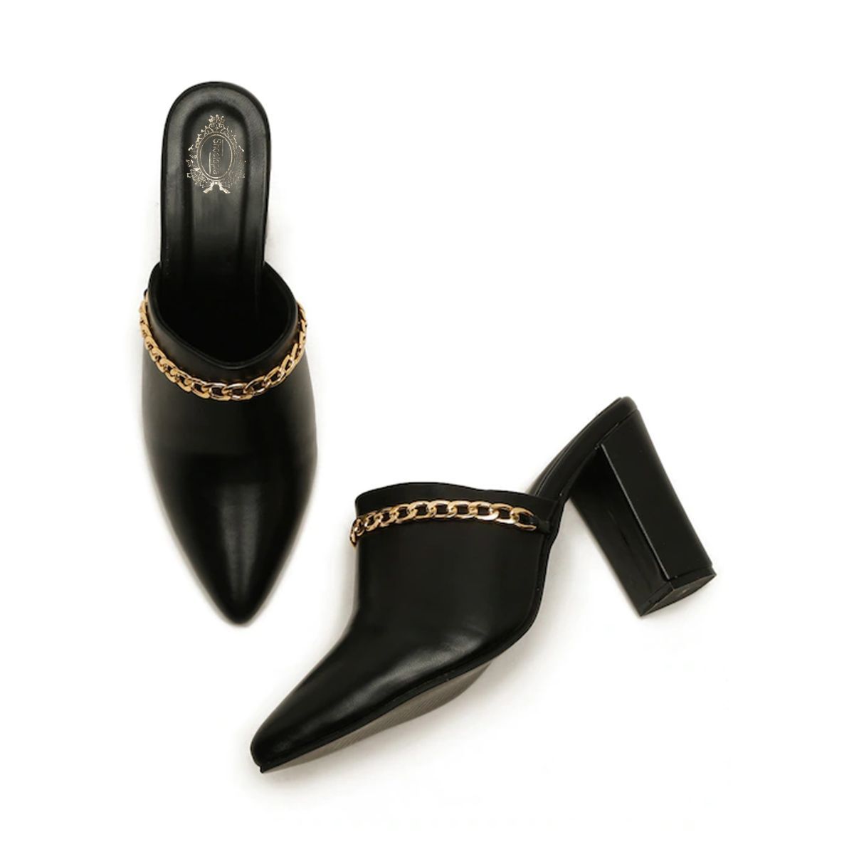 Womens black mules online with heels