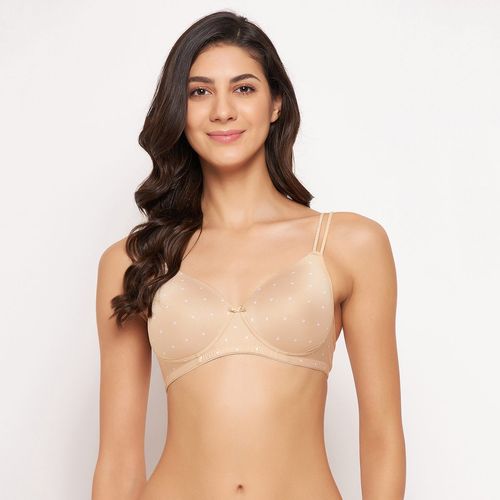 Buy Clovia Padded Non-Wired Full Cup Bra in Nude Colour - Lace