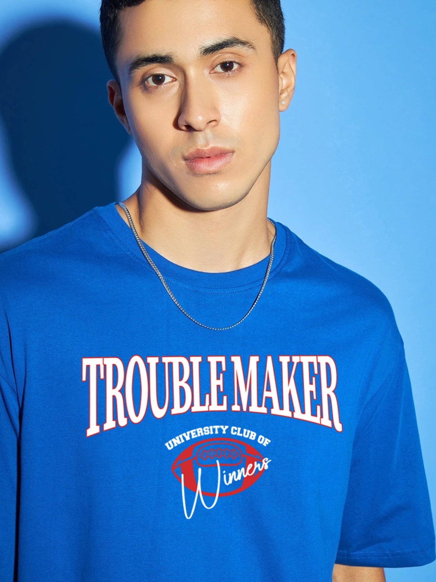 Buy Bewakoof Mens Blue Trouble Maker Graphic Printed Oversized