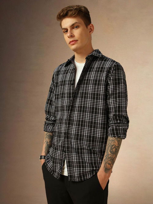 Dennis Lingo Cotton Checked Long Sleeves Regular Fit Men Shirt