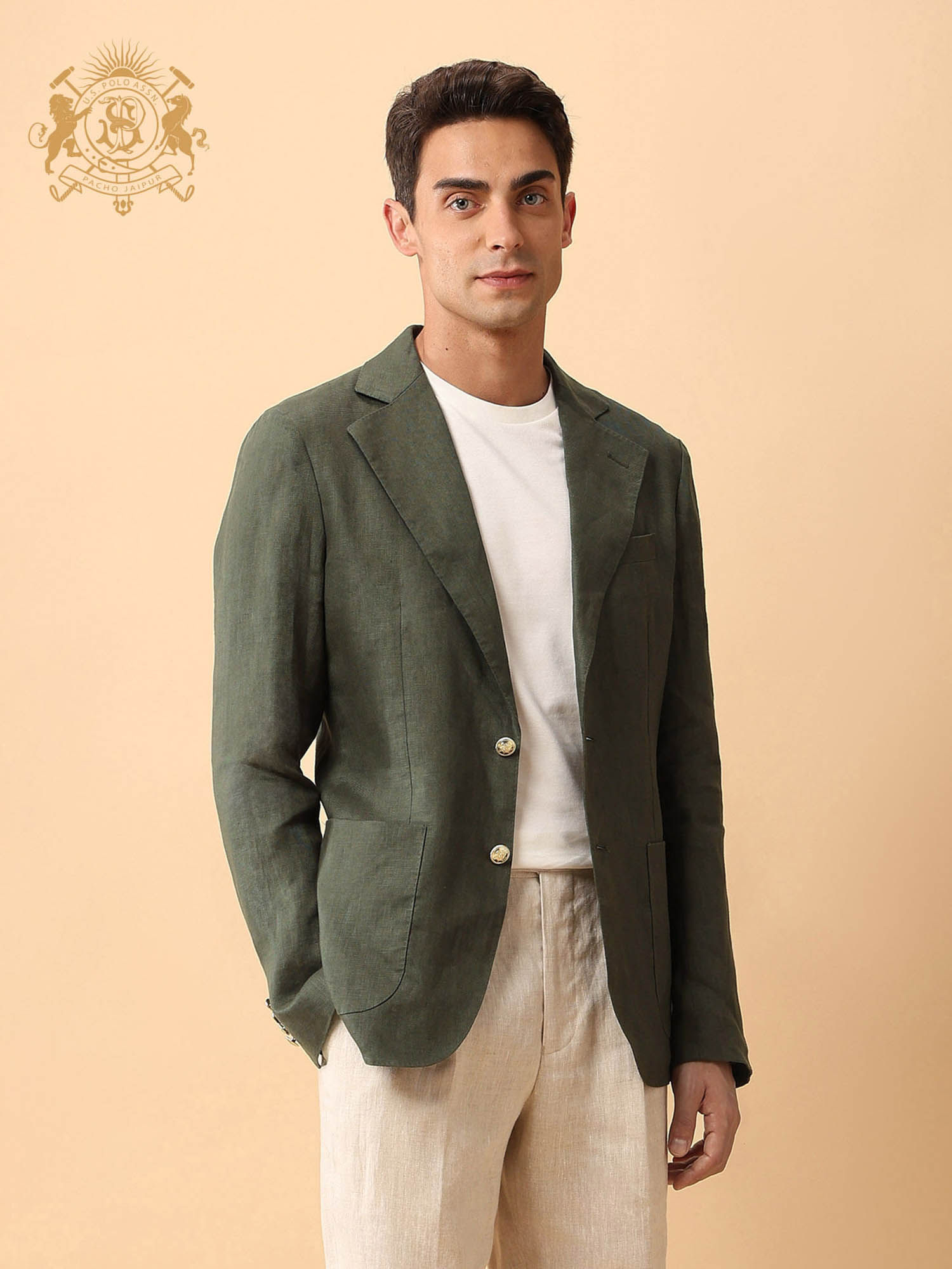 Buy POLO Men Green Pure Linen Slim Fit Blazer Online