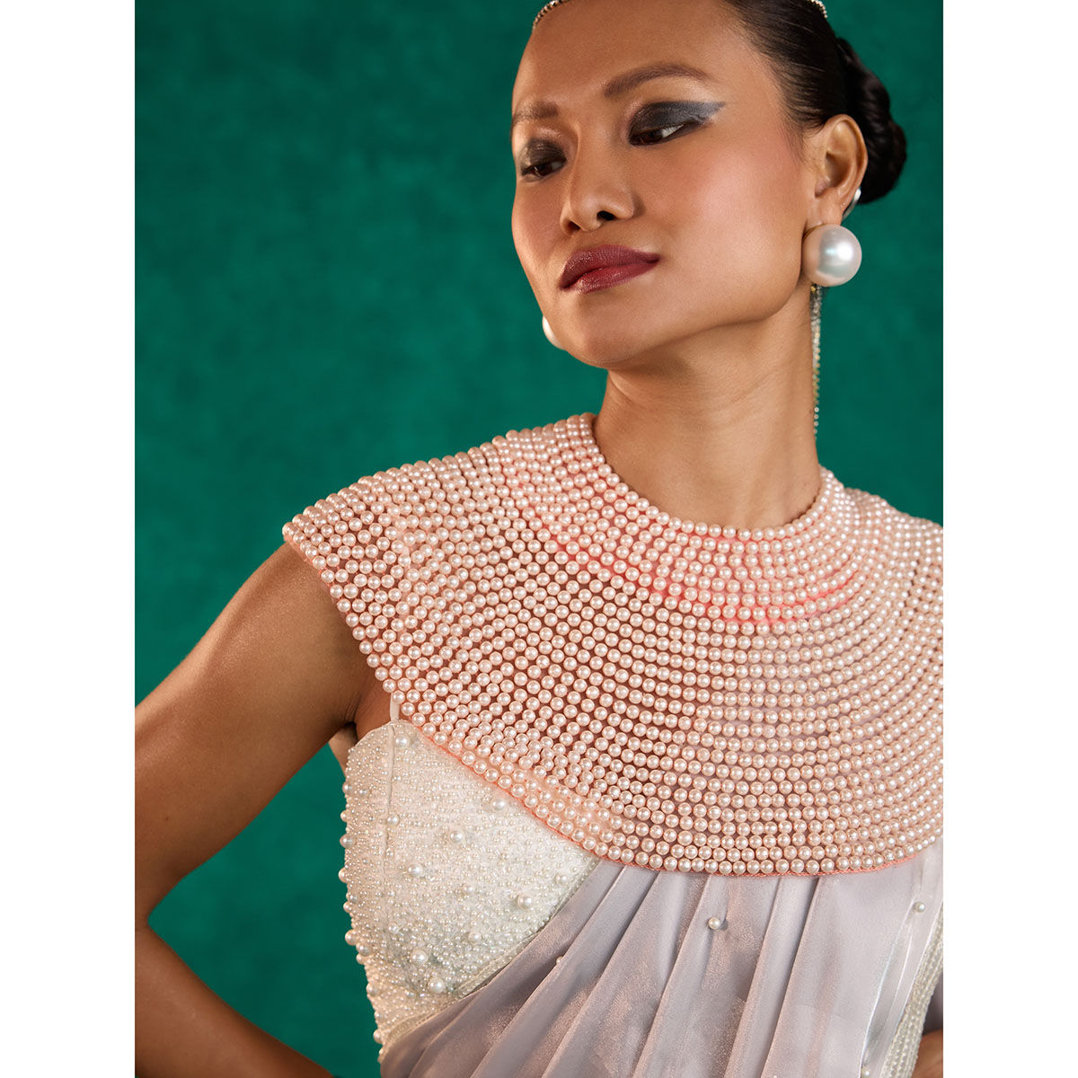 Buy Gajra Gang Peach Pearl Embroidered Cape GGACC07 (Free Size) Online