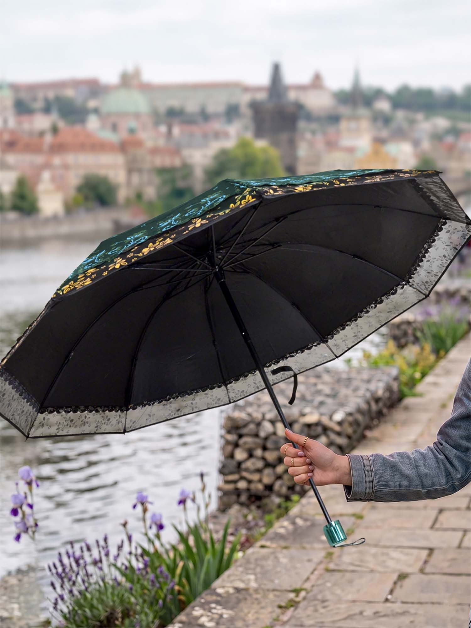 Buy FABINALIV Green Floral Waterproof 3 Fold Compact Printed