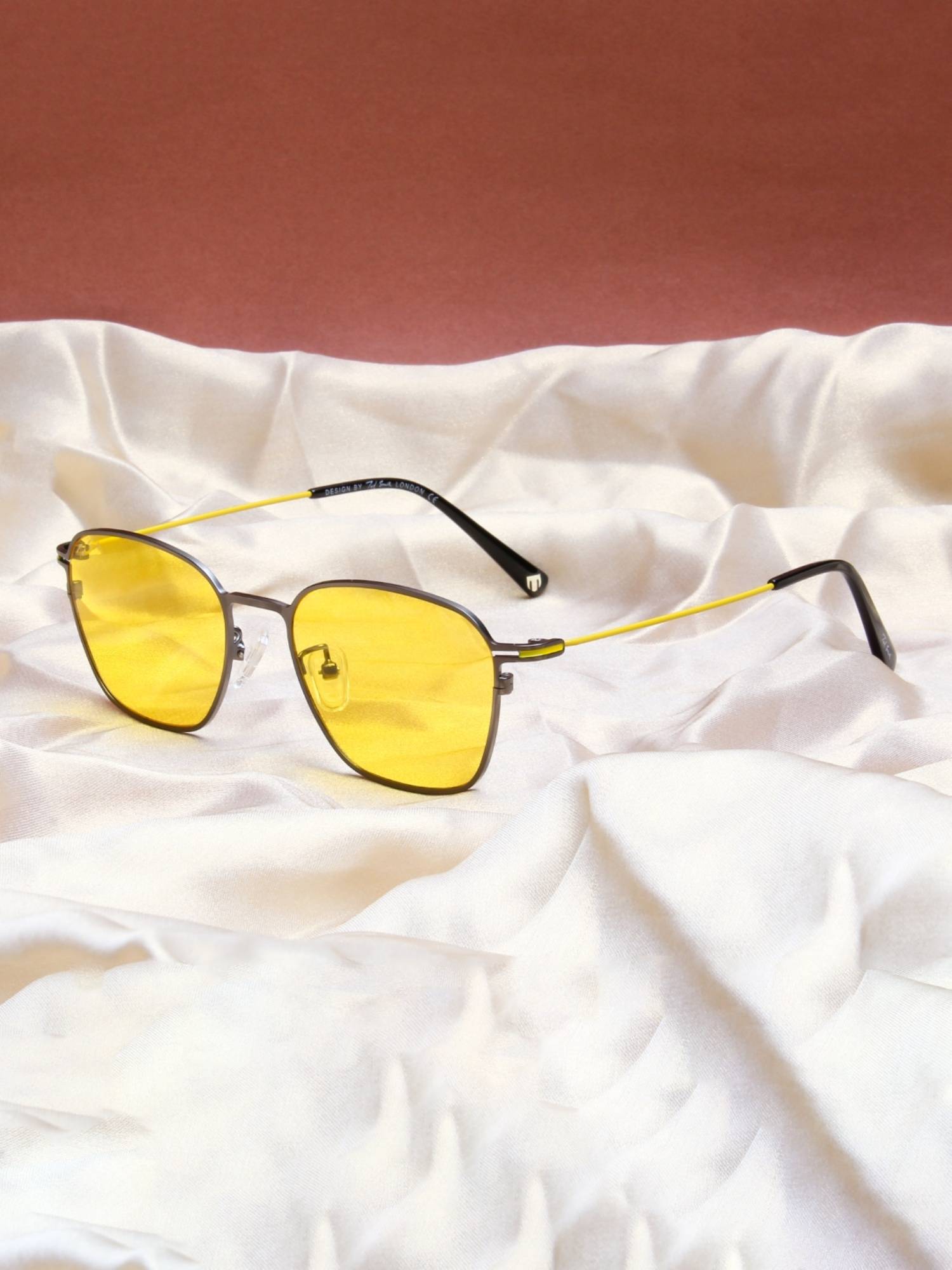 TED SMITH Metal Yellow Square Sunglass for Unisex-Sun-Thinray 2_C2 (51)